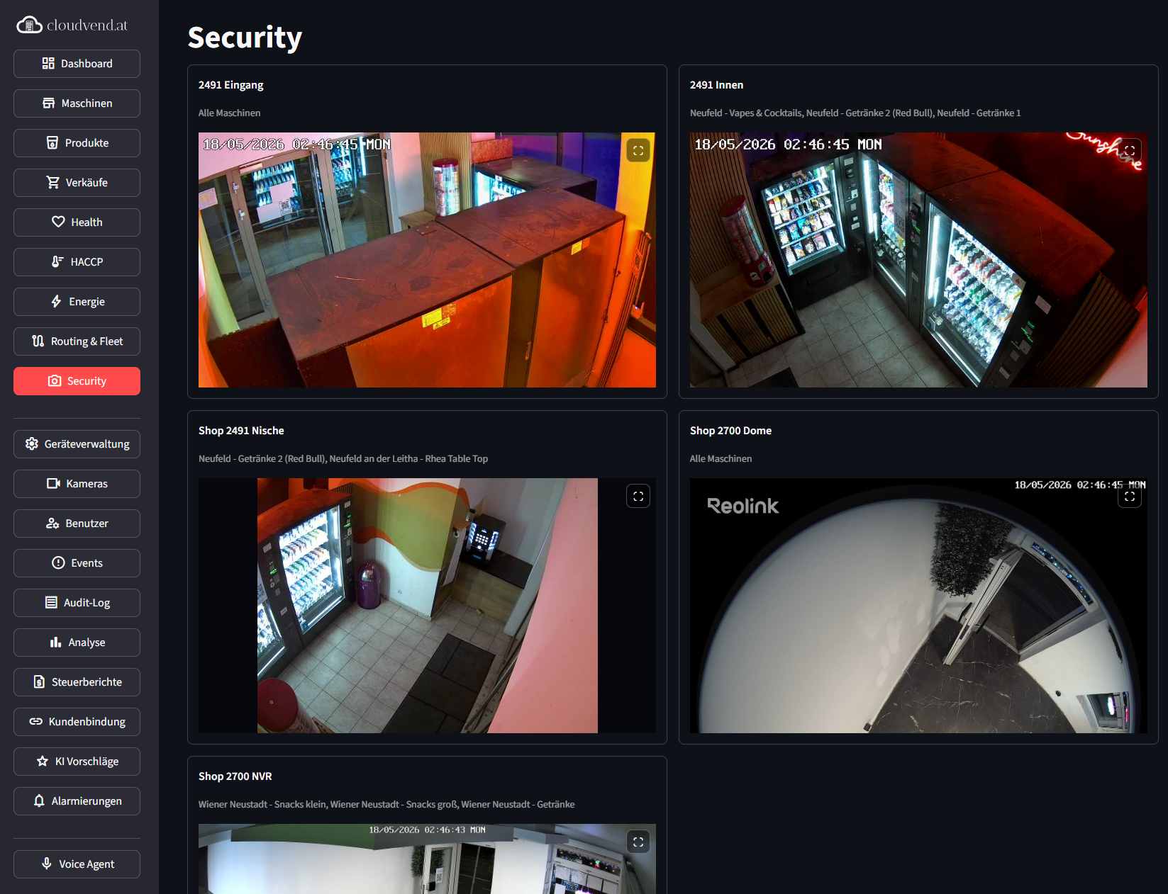 CloudVend Security mit Kamera, Alarmierung, Motion Sensor und Callcenter-Workflow